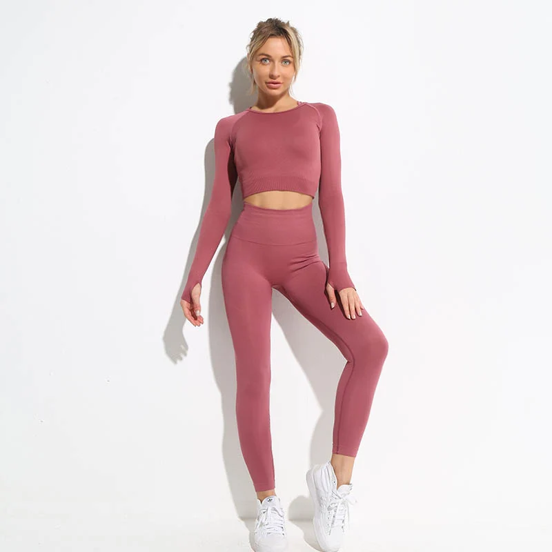

2/3 Piece Women Seamless Yoga Clothes Set Plain High Waist Sports Bra Peach Hip Leggings Gym Workout Clothing Sportswear Suit