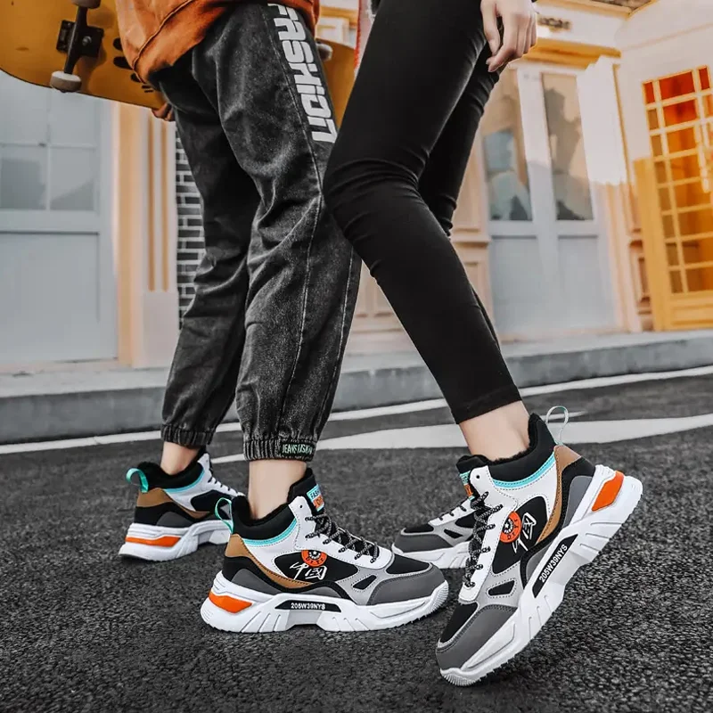 Winter High-top Daddy Shoes Trendy Couple Plus Velvet Warm Sneakers Outdoor Thick-soled Non-slip Comfortable Casual Sports Shoes