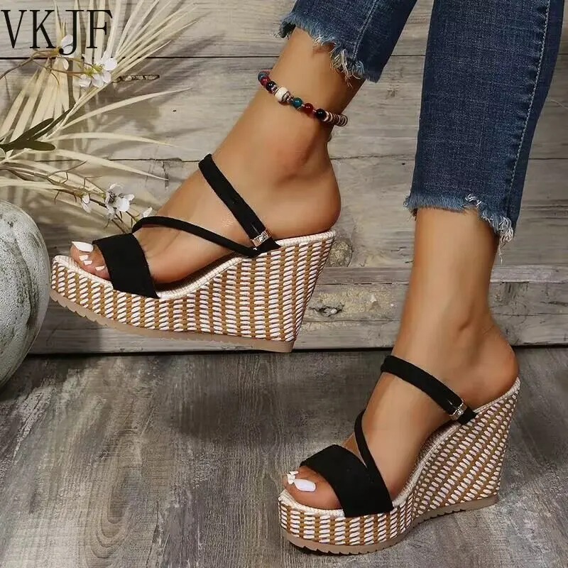 

Wedge Sandals Casual Non-slip Peep Toe Platform Sole Buckle Elegant Heels Wedges Shoes for Women sandalias de mujer verano 2023