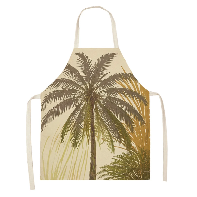 Льняной фартук для женщин бохо с принтом кофе