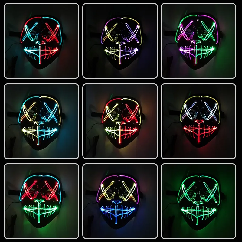 

Halloween Neon Light Party Mask Glowing Led Pure Mask Horror Costume Accessories Cosplay Anonymous Face Luminous Mascara