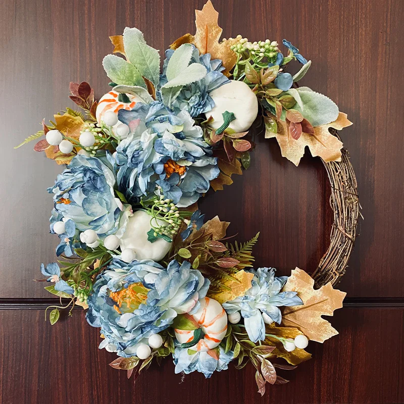 

Harvest Festival Front Door Wreath Peony Pumpkin Maple Artificial Garland Rattan Wall Hanging Windonw Home Garden Decoration