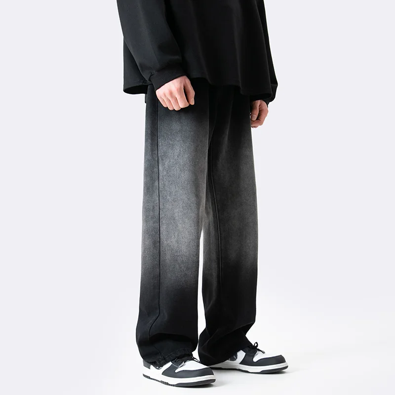 Blue Black Baggy Jeans Men Fashion Retro Gradient Straight Jeans Men Japanese Streetwear Hip-hop Loose Denim Pants Mens Trousers