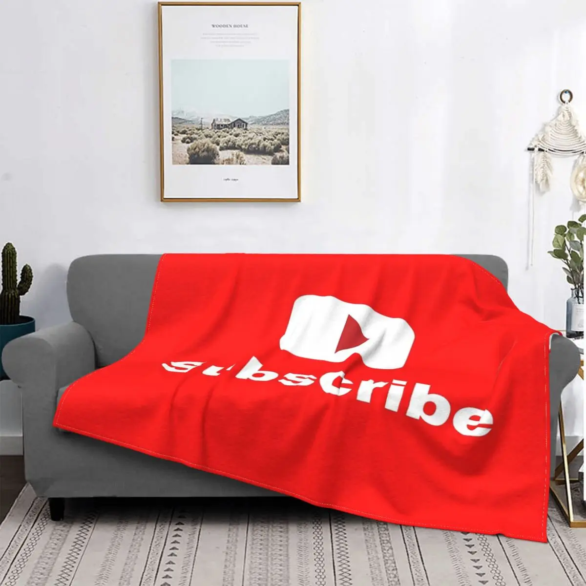 

Manta a cuadros con suscripción al canal de Youtube, para cama colcha, manta Kawaii, 135