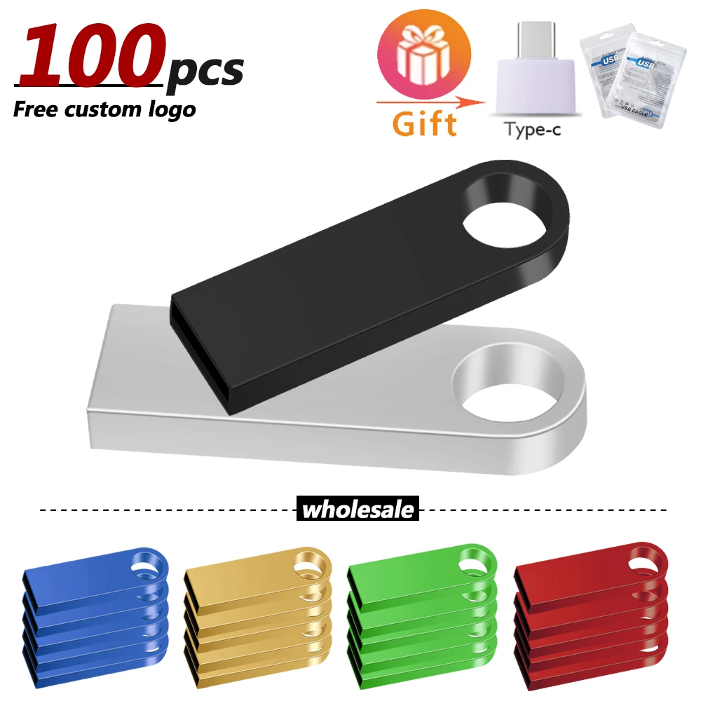 

USB флеш-накопитель 100 шт./лот, 64 ГБ, 32 ГБ, 16 ГБ, металлический флеш-накопитель 4 ГБ, 8 ГБ, высокоскоростная флешка, USB 2,0, карта памяти, U-диск, беспла...