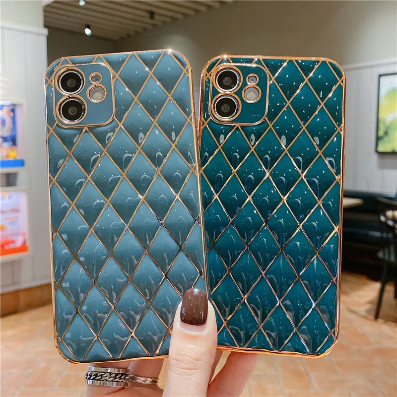 

3D Diamond Lambskin Phone Case For iphone 14 13 12 Mini 11 Pro Max 8 7 Plus SE 2 3 2020 XR X XS Max Silicone Soft Back Cover