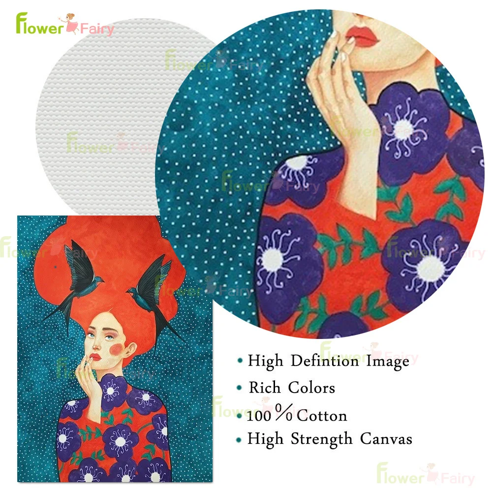 Современный постер с красочными волосами для девочек женщин цветов птиц