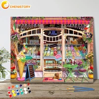 chenistory diy painting by numbers ice cream shop scenery drawing on canvas picture by number kits handpainted home decoration