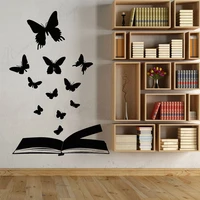 creative pattern open magical butterfly book library fairytale wall stickers vinyl home decoration for reading room decals4054