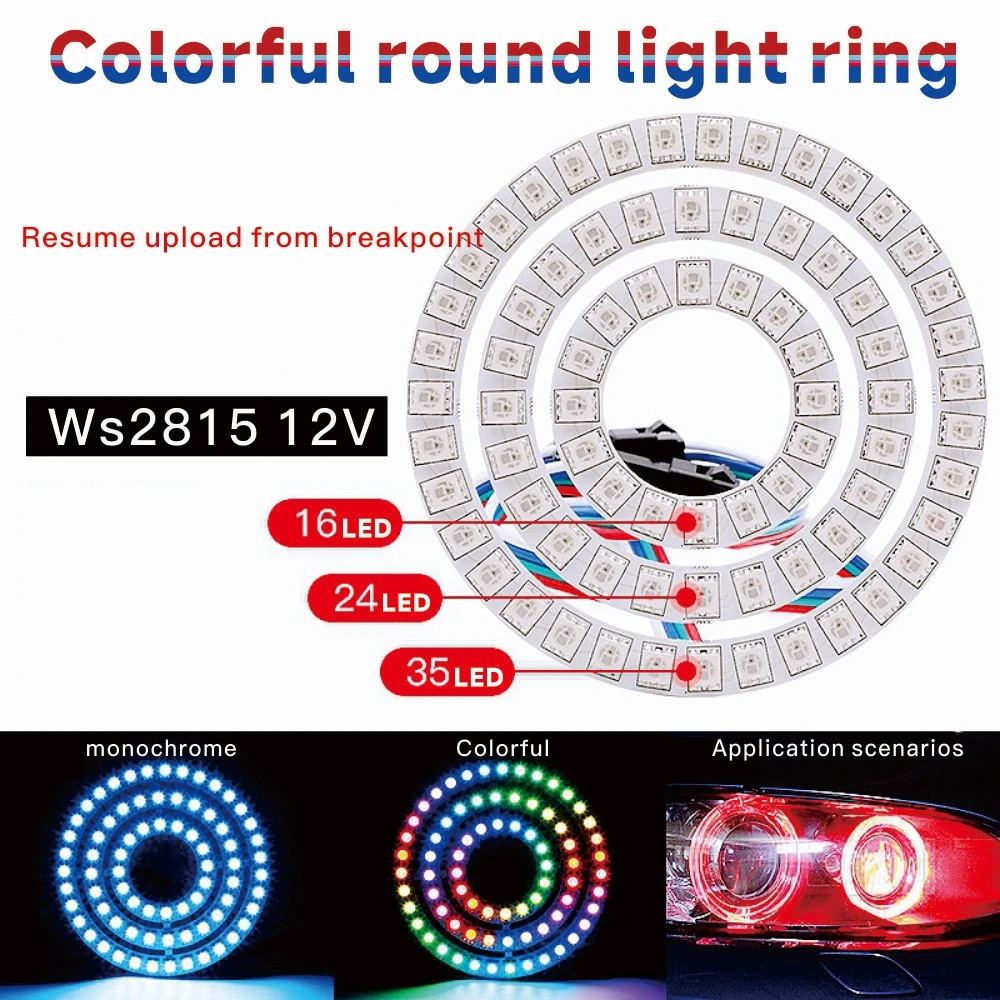 DC12V WS2815 светодиодный Ring 5050 RGB индивидуально адресуемый 16 22 35 пикселей круглые