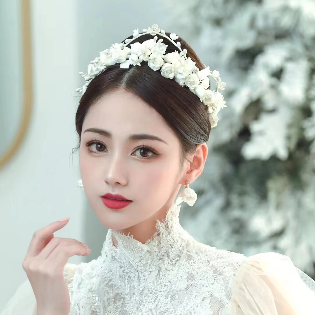 

new white flower tiara bridal hair jewelry hot flower crown wedding hair jewelry