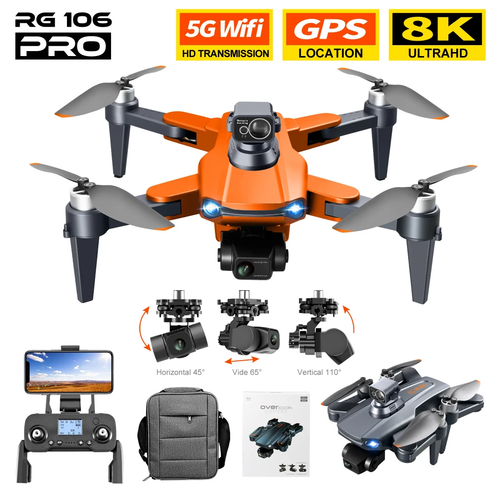 

RG106 Pro Drone 8k Profesional Camera 3KM WIFI GPS EIS 3-axis Anti-Shake Gimbal FPV Brushless Quadcopter RC Helicopter Dron