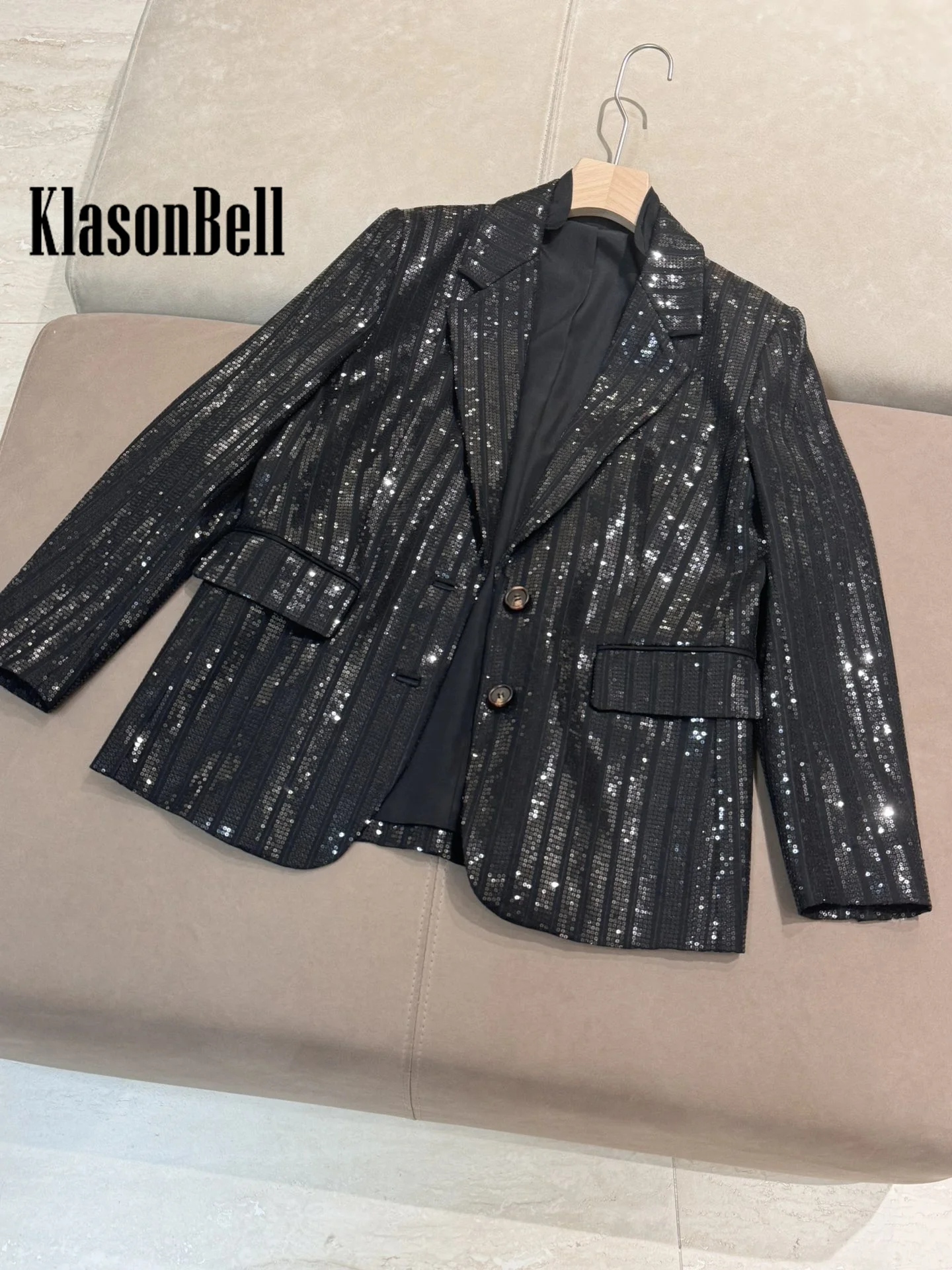 11.20 KlasonBell Женская одежда с блестками и вышивкой однобортный пиджак лацканами или