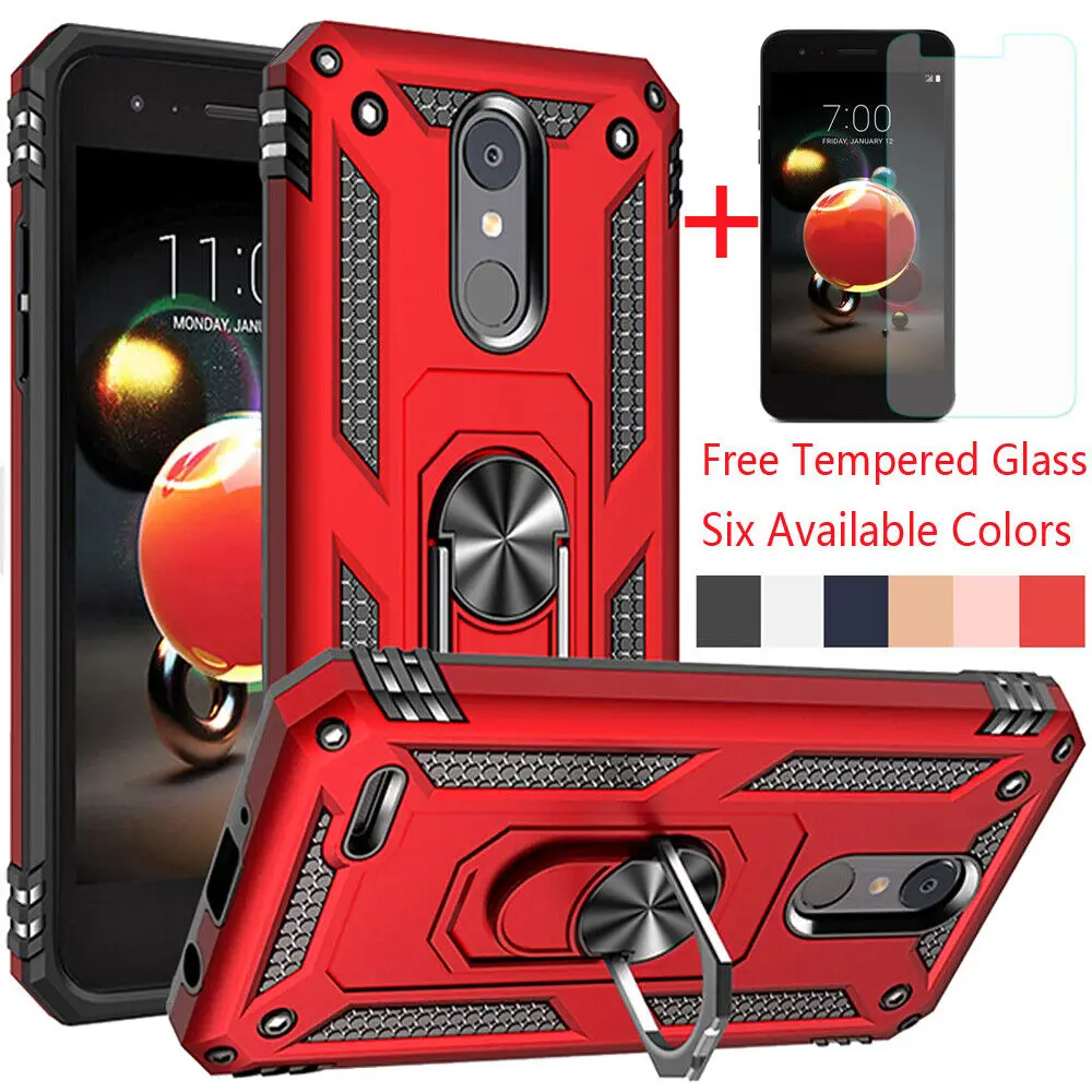 

Magnetic Car Kickstand Shockproof Camera Protection Armor Case KickStand Cover For LG Aristo 2/3+ Foughened glass