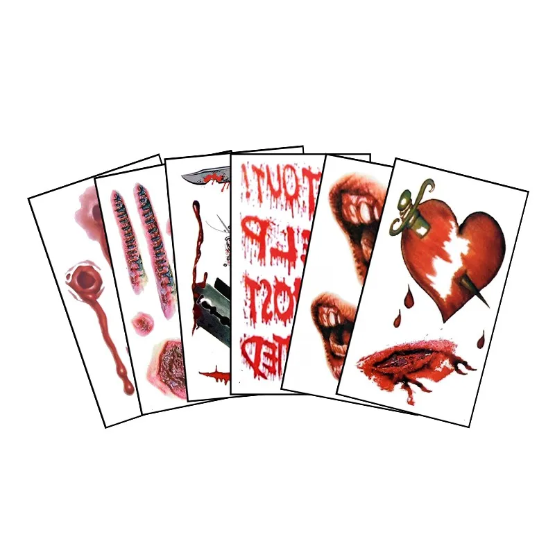 

Halloween Bloody Wound Tattoo Sticker Tips Scary Waterproof Temporary Tattoo DIY Fake Tattoo Halloween Party Decoration W