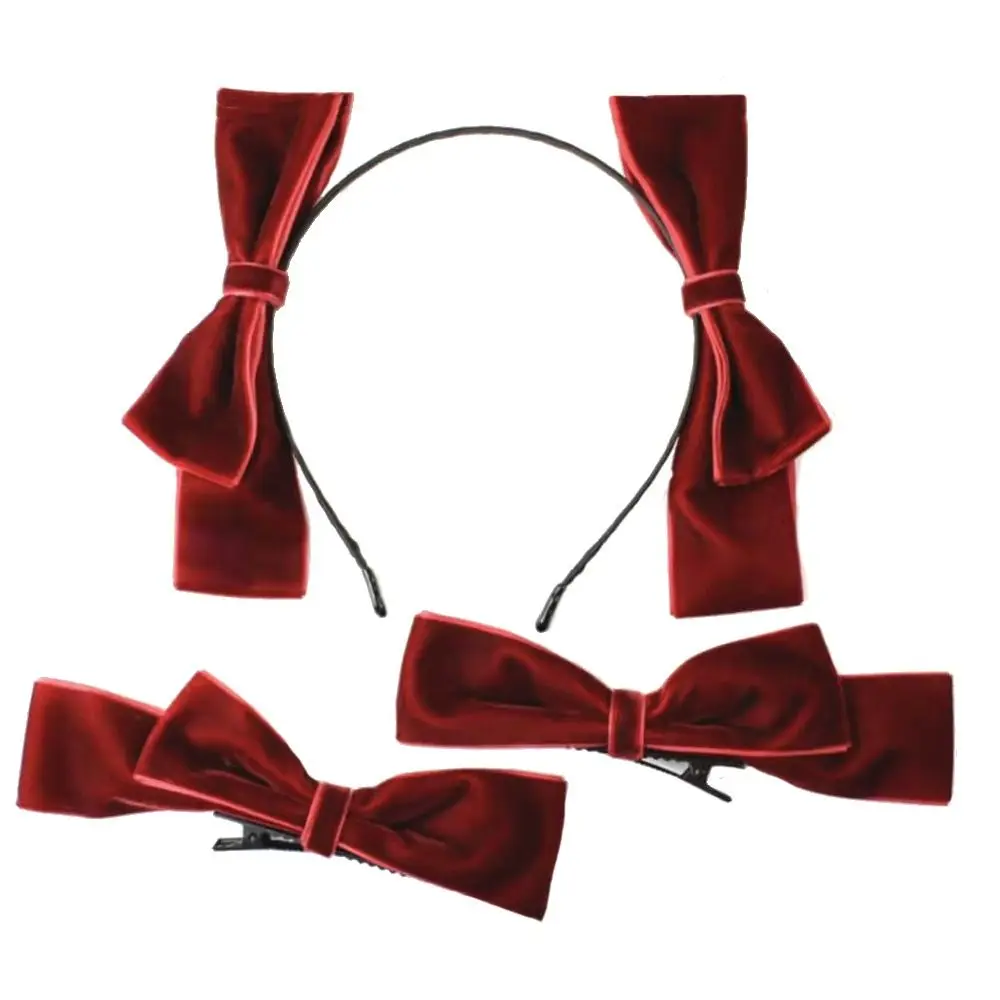 

1SET New Sweet Black Red Bow Hair Clip Princess Velvet Bow Headband Hair Clamp Headwear Girls Women Korean Hair Styling Tools