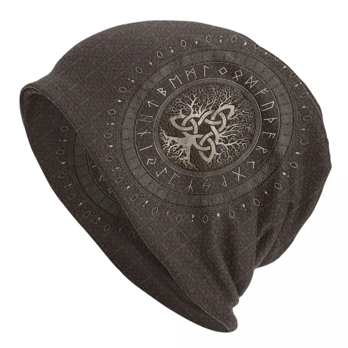Tree Of Life With Triquetra Brown Adult Men's Women's Knit Hat Keep warm winter Funny knitted hat