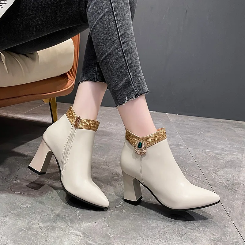 2022 Fashion Ankle Boots For Women Office Shoes Autumn Winter Dress Shoes Female Modern Boots 8cm High Heels Ladies Short Boots