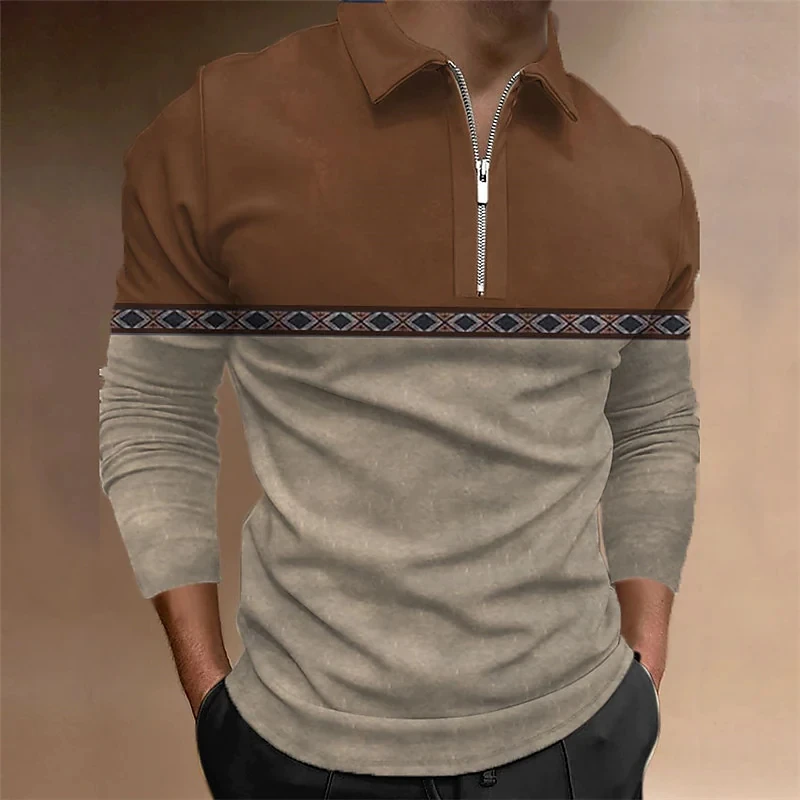 

Мужская рубашка-поло с длинным рукавом, с геометрическим принтом