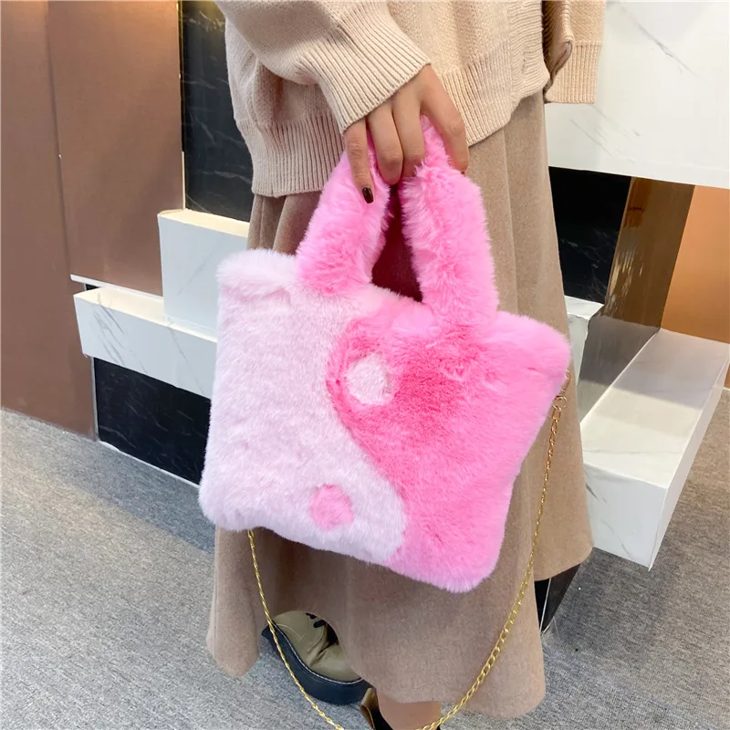 

Корейская соломенная сумка из искусственного меха кролика Рекс, женская сумка-мессенджер 2023 advanced sense Tai Chi, сумка Мао, плюшевая сумочка