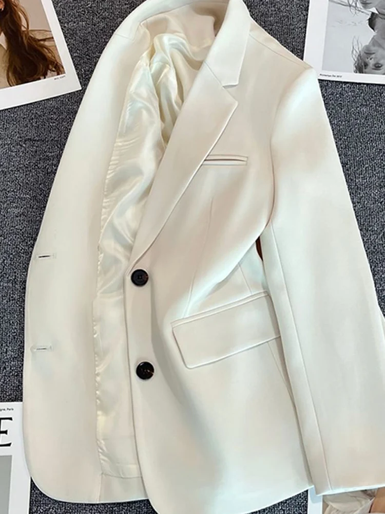 

Elegant Office Lady Suit Jacket Long Sleeve Lapel Pocket White Women Blazer 2023 Spring Summer Fashion Button Korean Female Coat
