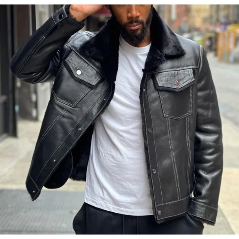 Изысканная кожаная курткаBoutique Heavy IndustryPULeather Jacket плюс кашемировый меховой