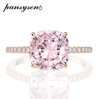 pansysen 100 925 sterling silver pink quartz genstone ring 18k rose gold color women fine jewelry diamond rings wedding gifts