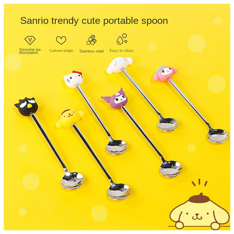 

PINK Sanrioed Kawaii Cartoon Stainless Steel Coffee Stirring Spoon My Melody Cinnamoroll Kuromi Purin Dog Anime Coffee Spoon