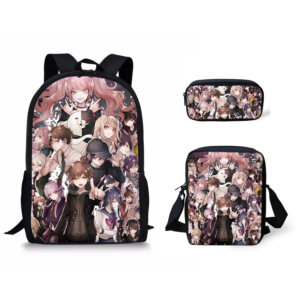 Creative Danganronpa Pattern 3D Print 3pcs/Set pupil School Bags Laptop Daypack Backpack Inclined shoulder bag Pencil Case |