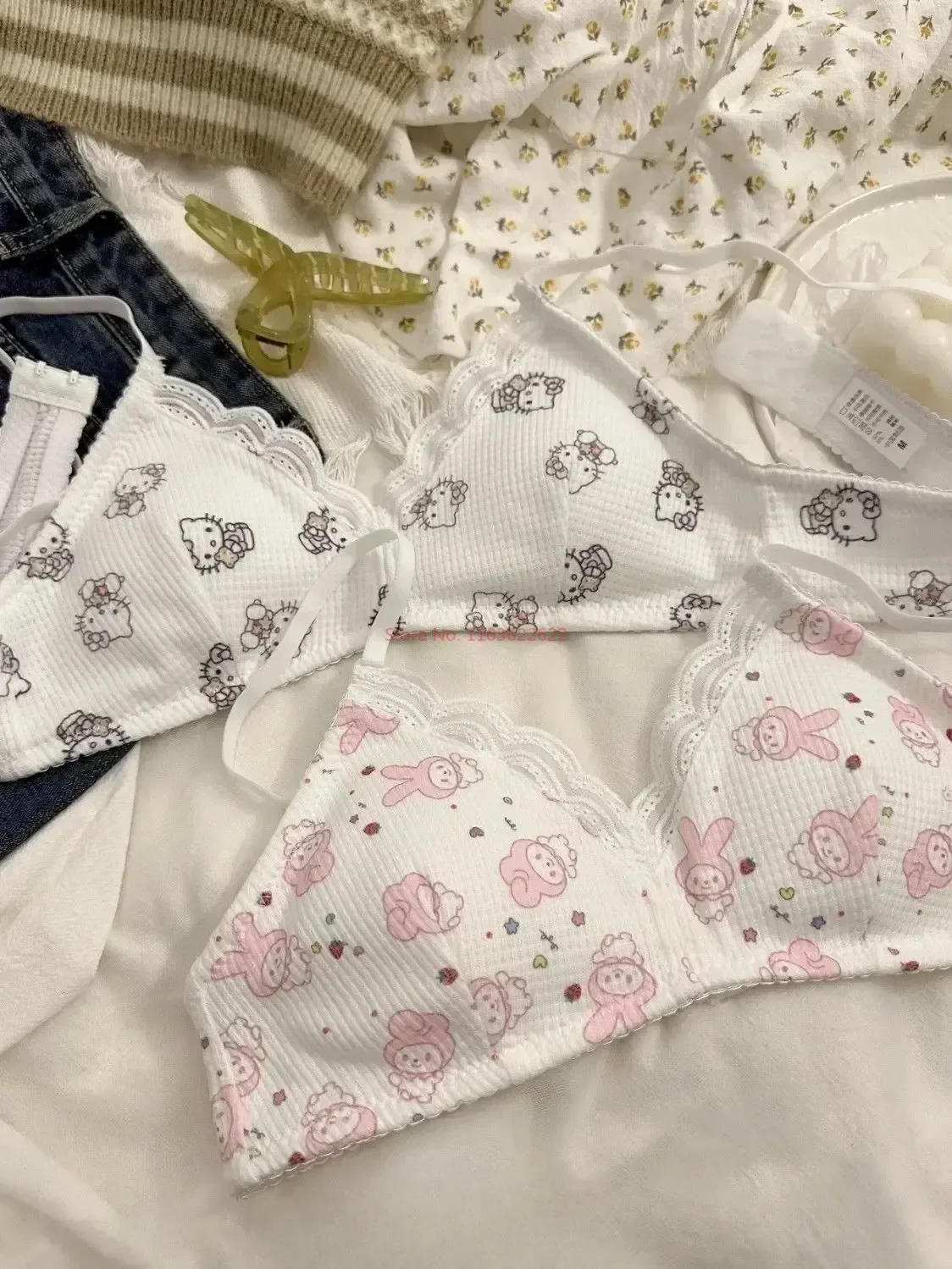 Женское нижнее белье с чашками и милым мультяшным бюстгальтером Y2k эстетичное