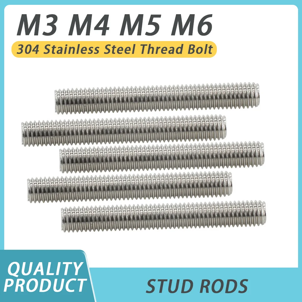 

M3 M4 M5 M6 304 Stainless Steel Full Threaded Bar Fully Metric Thread Rod Screw Bolt Stud Length 20mm 50mm 100mm 200mm 500mm