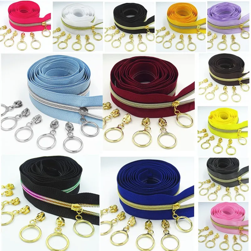 

5# Golden Silver Sliders Tooth Bulk Nylon Zipper Coil Code Decoration Luggage Garment Purse Bags DIY Home Sewing Zipper