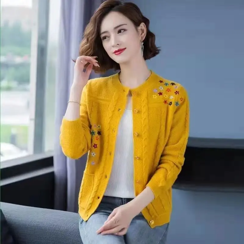 

Mother Loose Sweater Cardigan Embroider Jacket 40 Years Old 50 Middle-Aged And Elderly Women Spring Autumn Knitting Thin Sweater