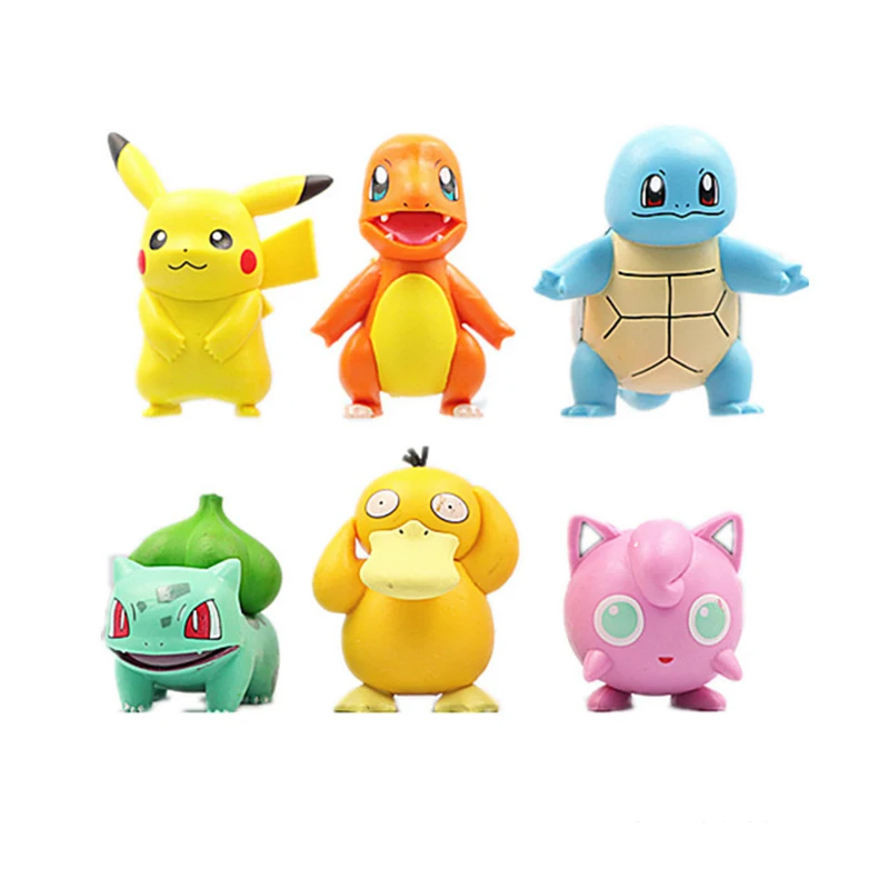 

6pcs Pokemon Pikachu Charmander Psyduck Squirtle Jigglypuff Bulbasaur Bulbasaur Anime Figure Toy Kawaii Decoration Action Figure