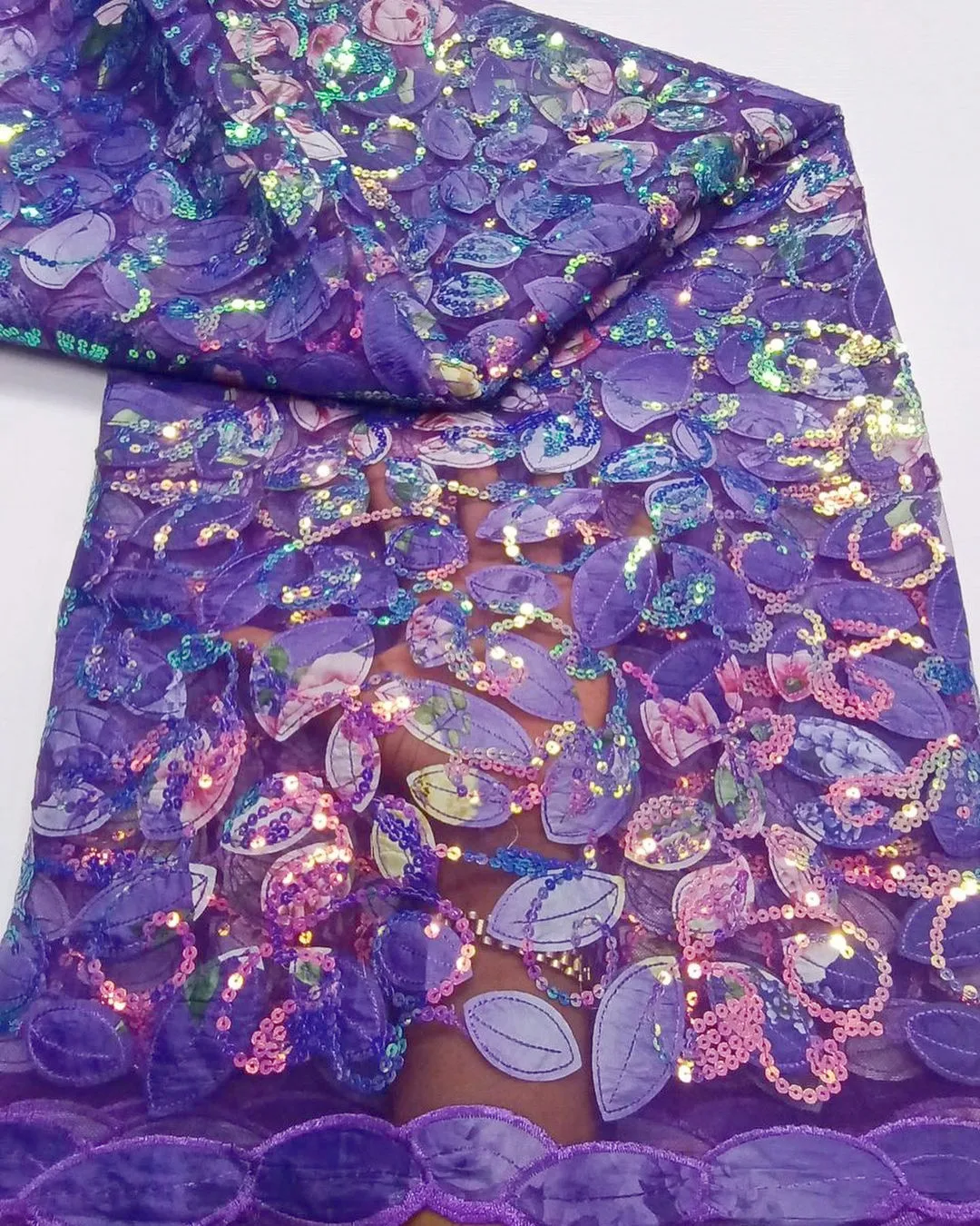 

African Chiffon Lace Fabric 2022 High Quality Sequins Lace Embroidered French Nigerian Tulle Lace 5 Yards For Party Sewing