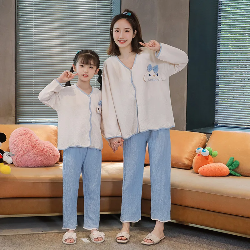 

Kawaii Sanriod аниме хобби Cinnamoroll Mymelody летний комплект для родителей и детей для мамы и дочки кардиган с V-образным вырезом тонкая домашняя одежда