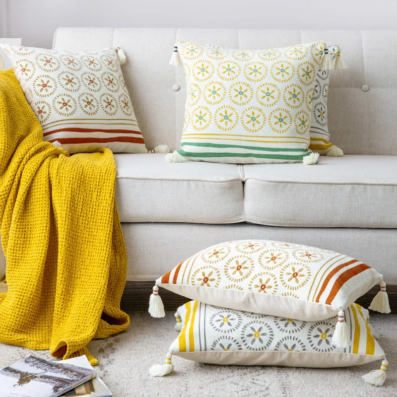 

Наволочка для подушки, декоративная подушка, яркий марокканский геометрический принт, кисточки, диван, стул, кузина, постельное белье, украш...