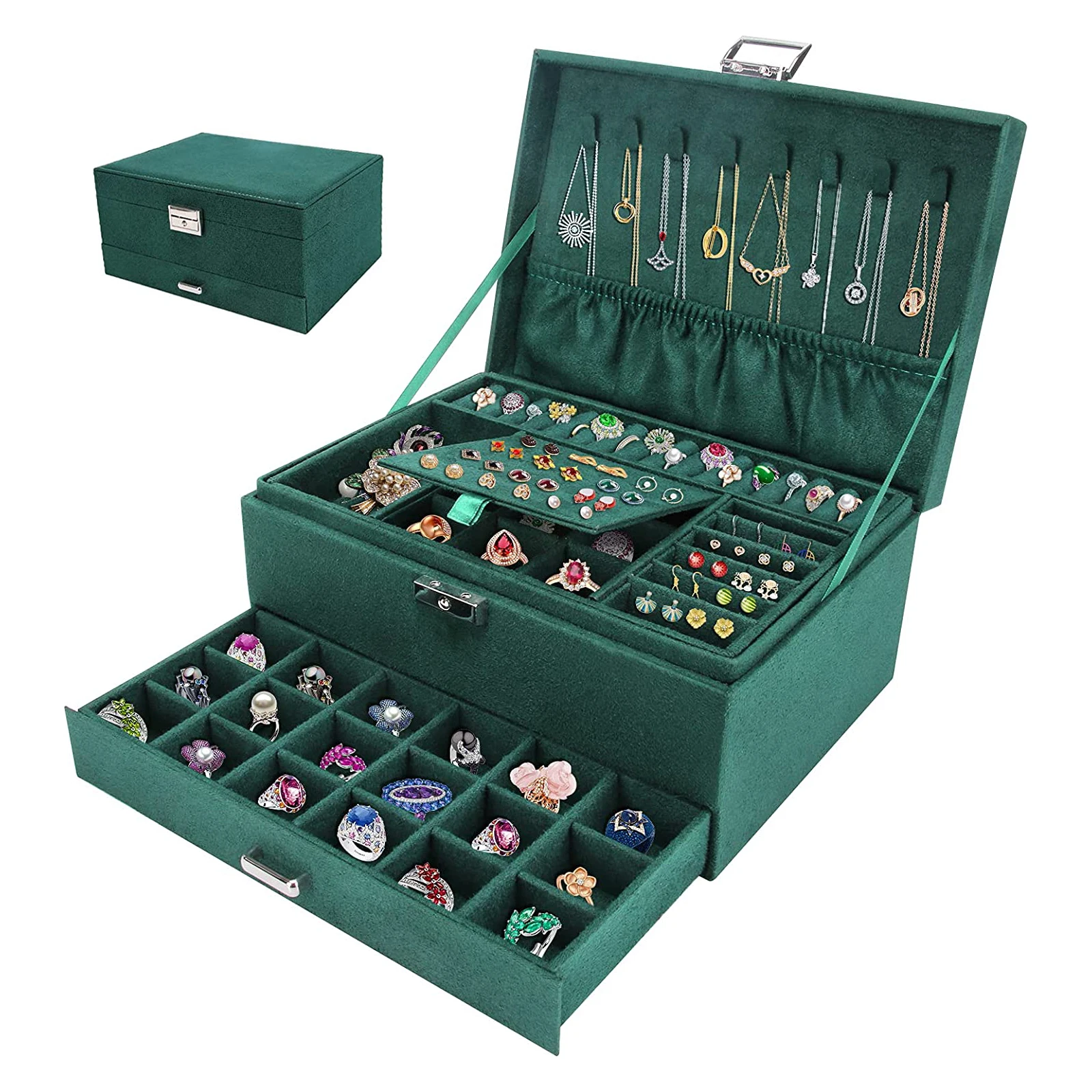 

Трехуровневая шкатулка для украшений из бархата