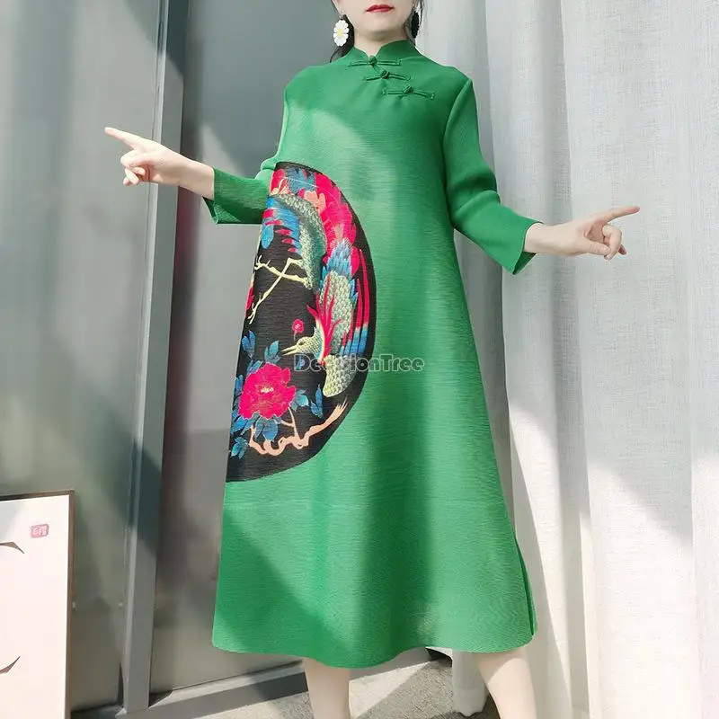 

2022 Ретро Китайский стиль женское платье Ципао с воротником-стойкой Вечерние Платья с цветочным принтом с длинными рукавами Свободный стиль...