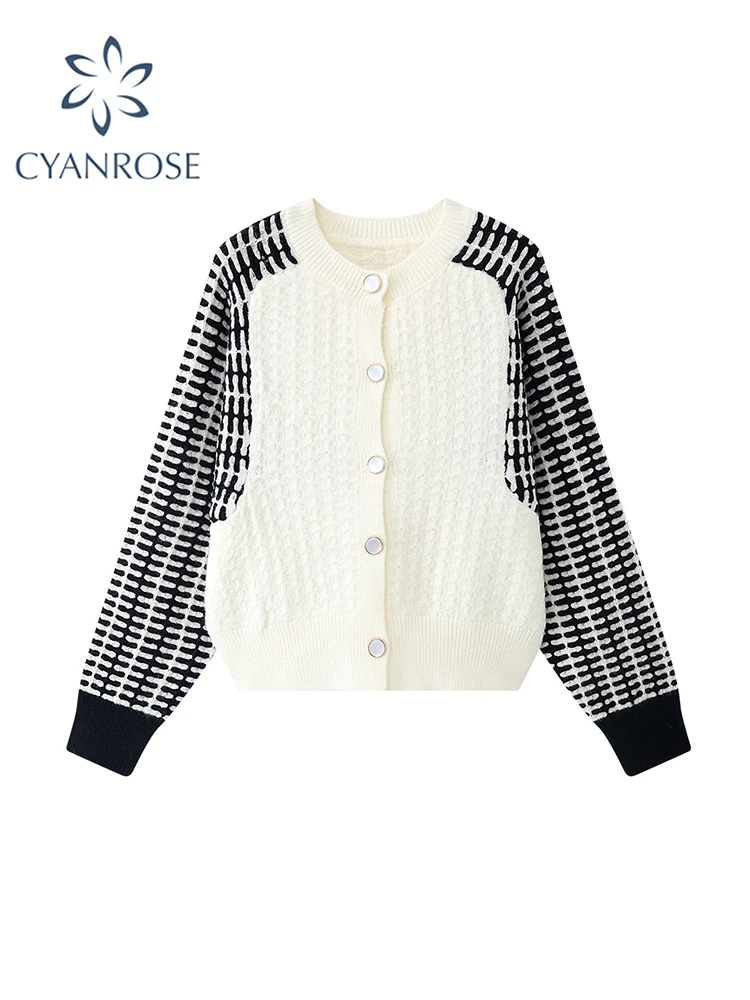 

Women's Patchwork Cardigan Knitted Sweater Harajuku Kawaii Long Sleeve Knit Sweater Korean Jumper Y2k 90s Vintage Clothes Autumn