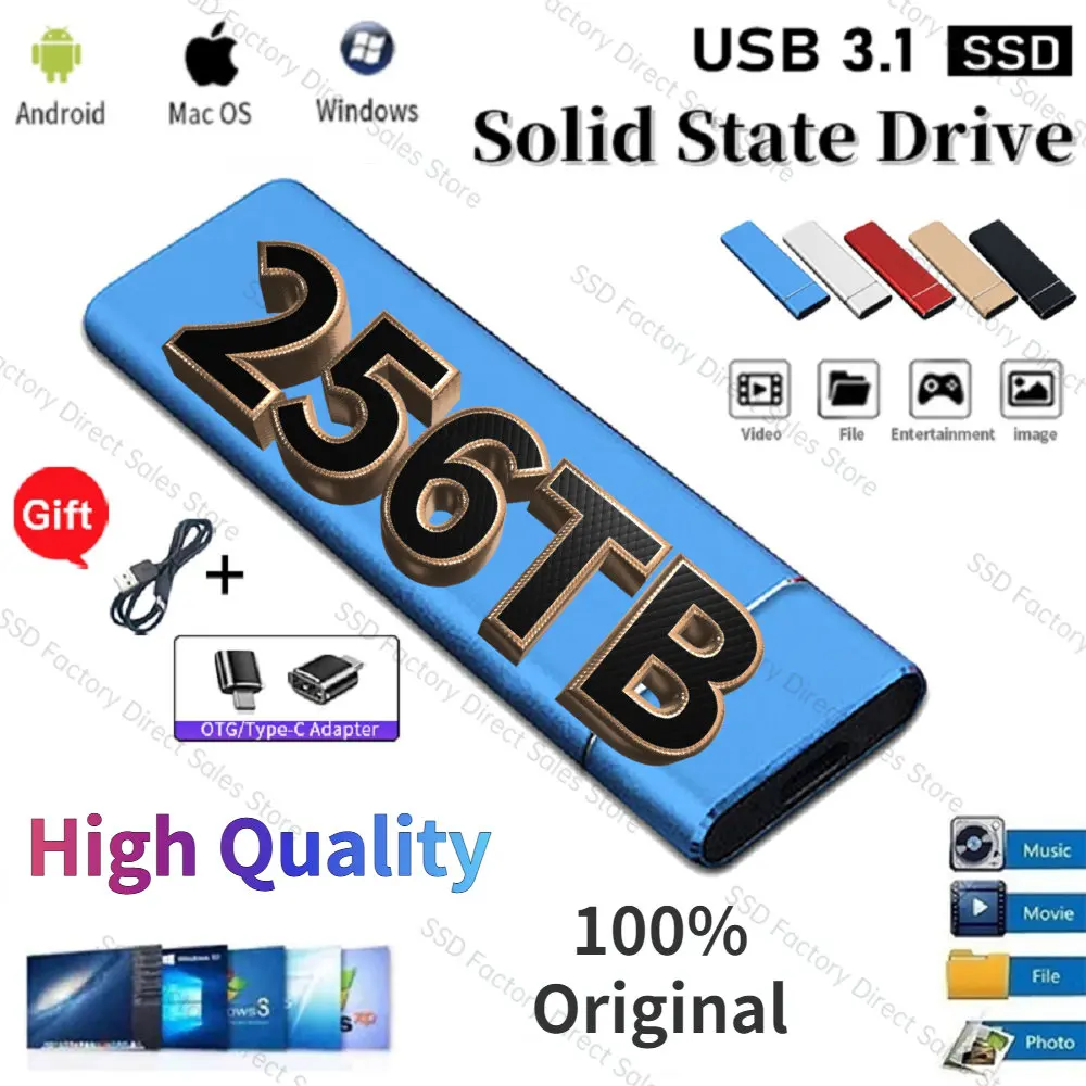 

Original High-speed 256TB External Hard Drive 2TB 4TB Mobile Solid State Drive Portable SSD USB 3.1 Type-C for Laptop Notebook
