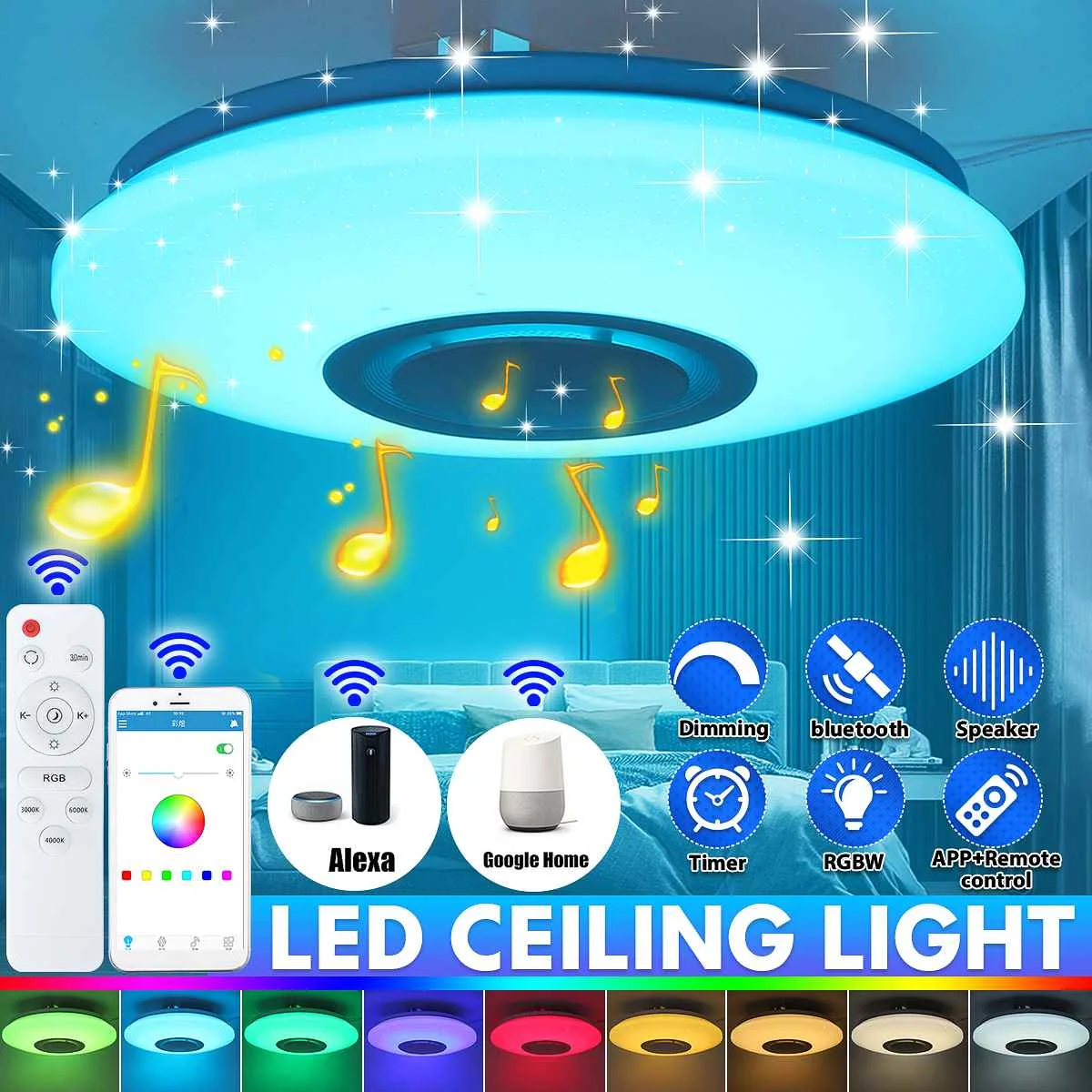 

300W WiFi Modern RGB LED Ceiling Light Phone APP Remote Control bluetooth Smart Music Lamp Dimmable Works with Alexa Google Home