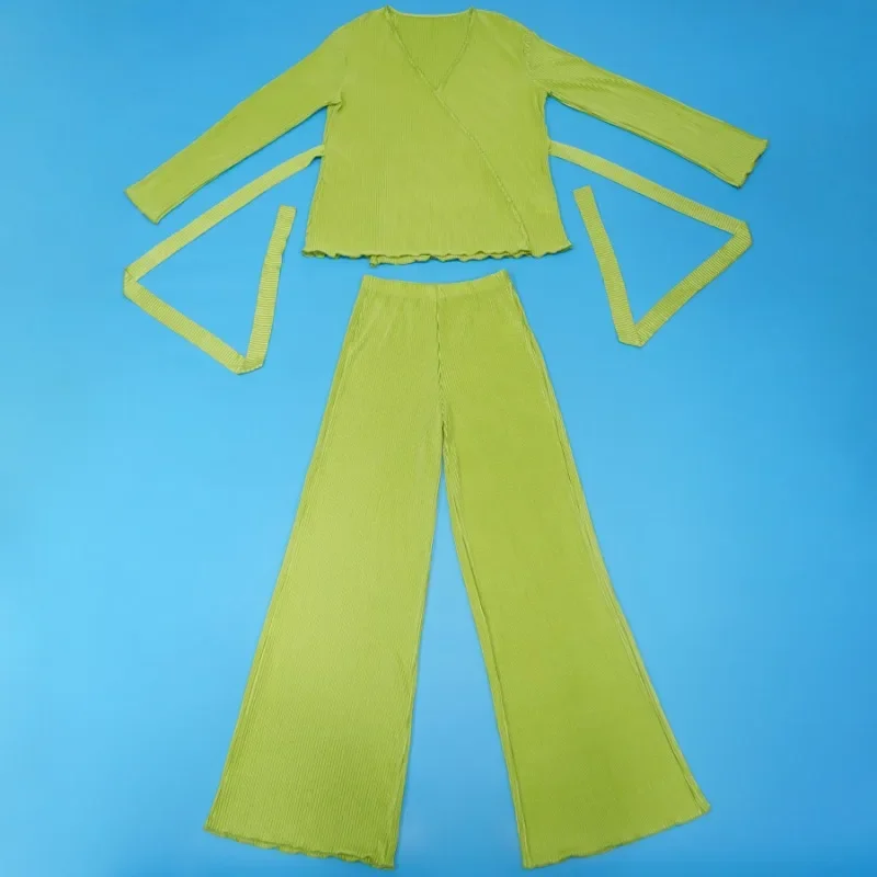 Женский комплект для фитнеса KEXU модный плиссированный топ с длинным рукавом и