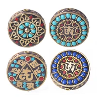 2pcs 28mm flat round handmade nepalese buddhist tibetan brass metal clay loose craft beads for necklace jewelry making diy