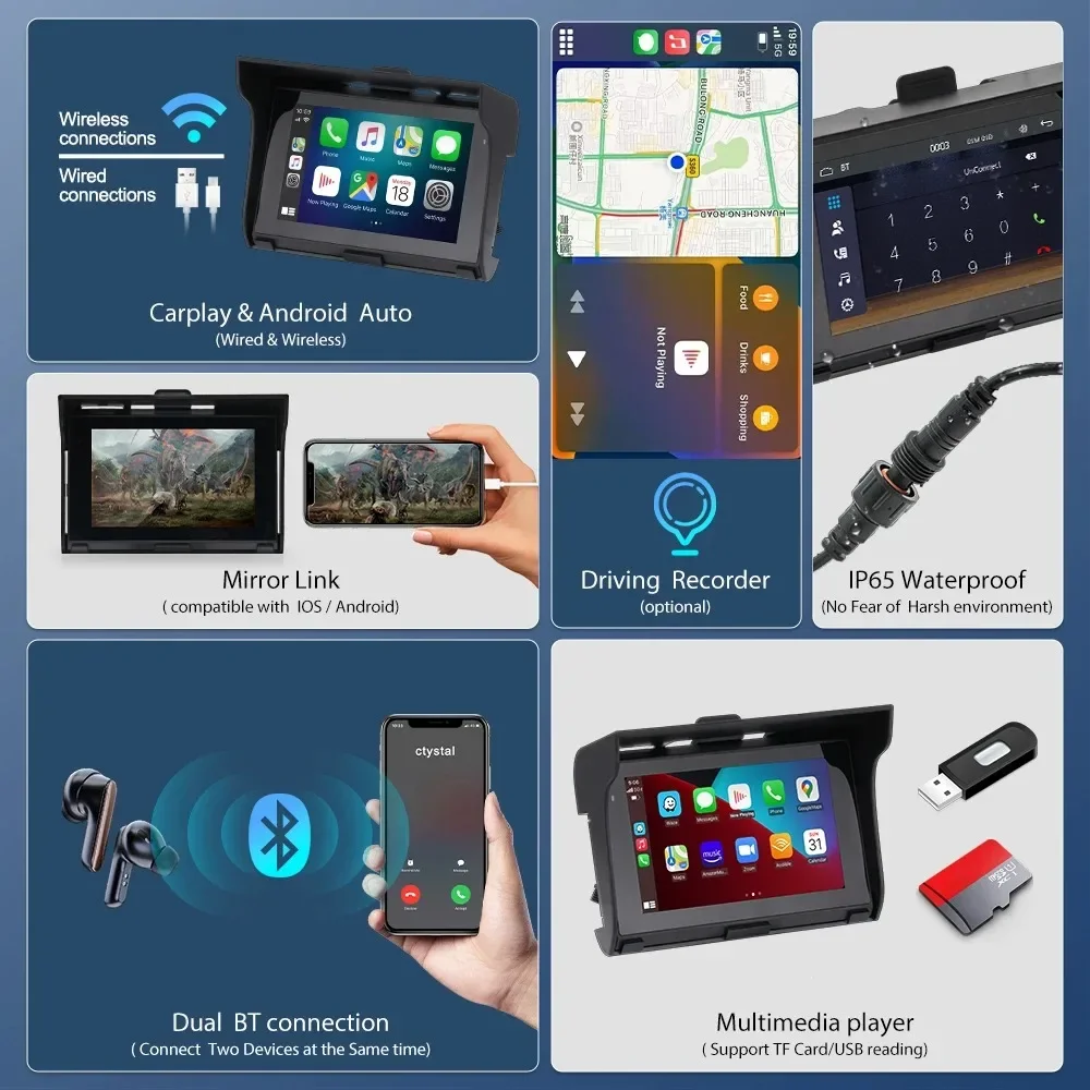 Gearelec мотоцикл беспроводной CarPlay Android Auto портативный GPS-навигатор