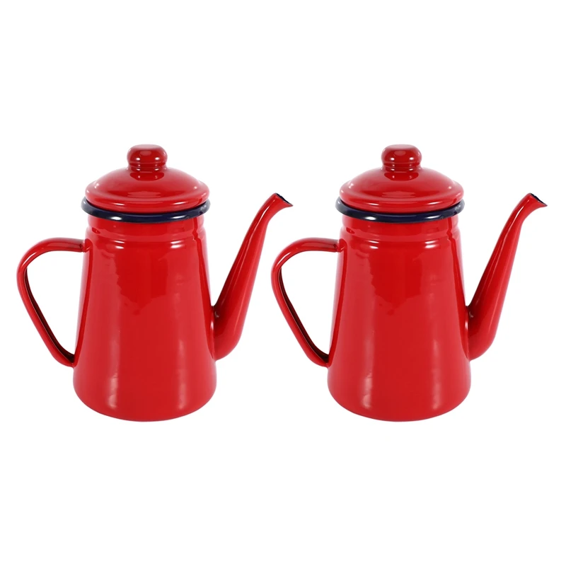 

Эмалированный кофейник, 2x л, ручной чайник для чая, индукционная плита, газовая плита, универсальная красная