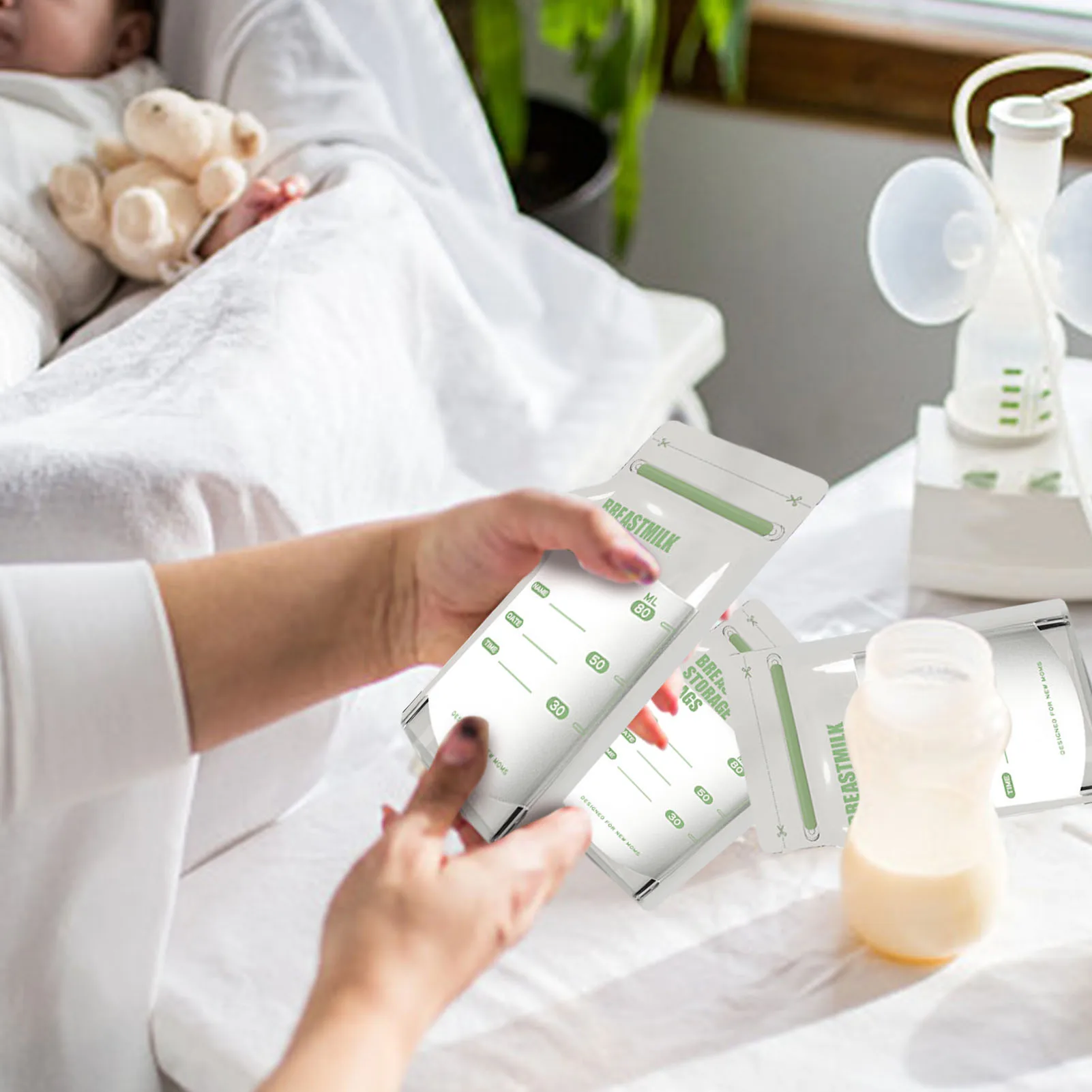 

Breast Milk Storing Containers 7 Oz Breast Milk Storage Ready To Use Easy Pour Spout Double Seal Pre-Sterilized BPA Free