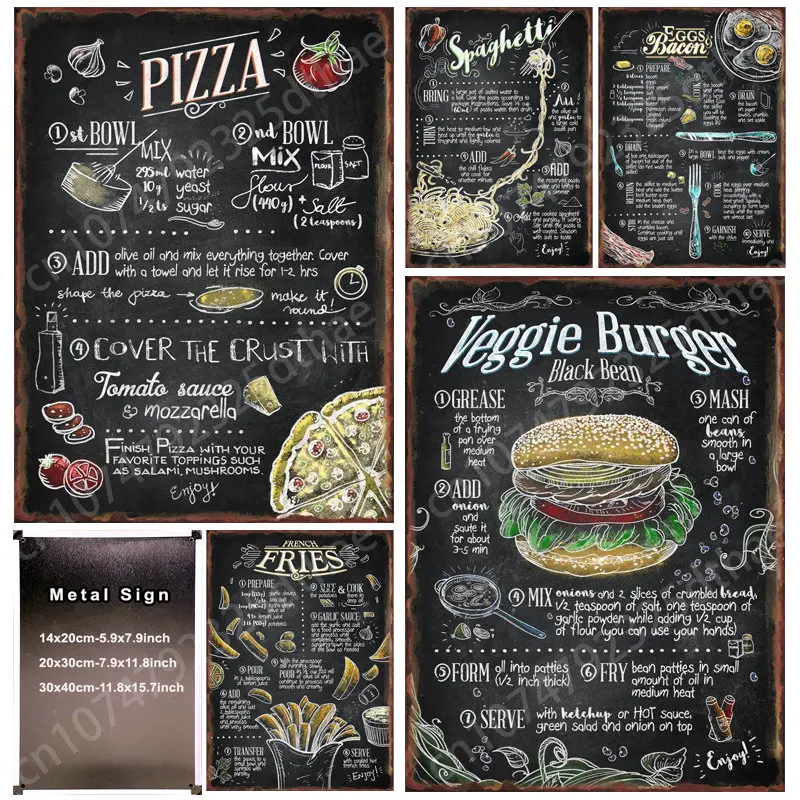 

Classic Foodie Cuisine Metal Tin Sign Fast Food Restaurant Snack Bar Cafe Party Wall Decor Home Kitchen Room Decoration Posters