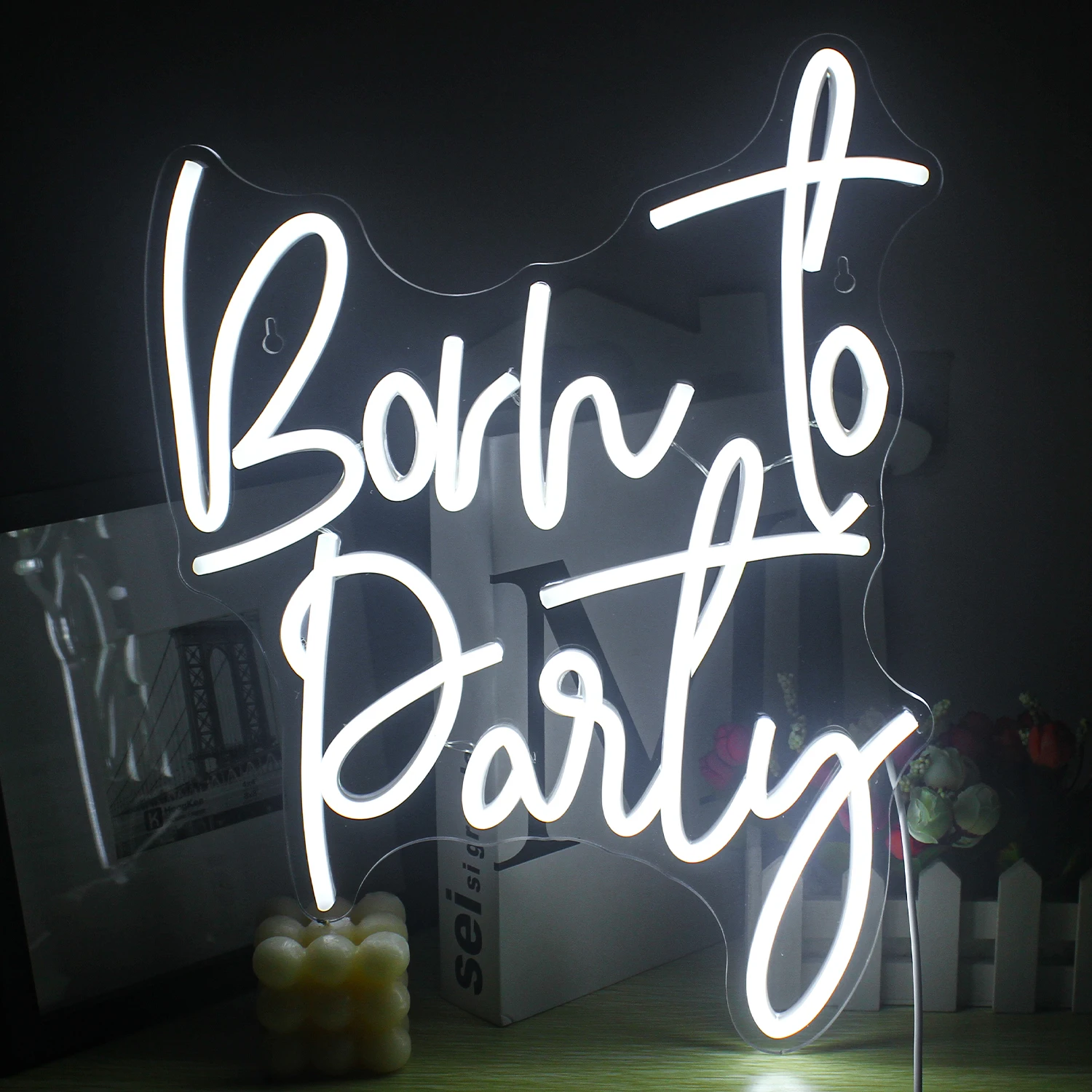 

Wanxing Borh to Party Neon Sign Custom Light LED Transparent Wedding Bar Room Club Bedroom Atmosphere Wall Decor Gift