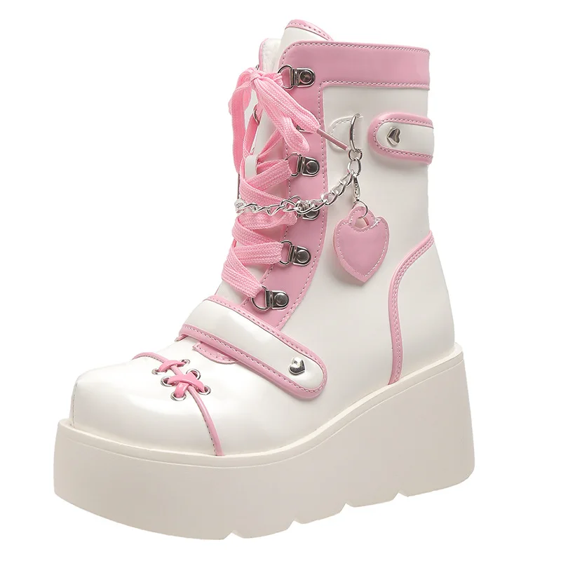 

2023 Autumn Winter New Women's Fashion Punk Platform Mid-calf Boots Cute Platform Casual High Heeld Boots Female Botas Mujer
